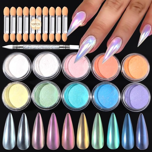 Polvo uñas cromado - uñas, con